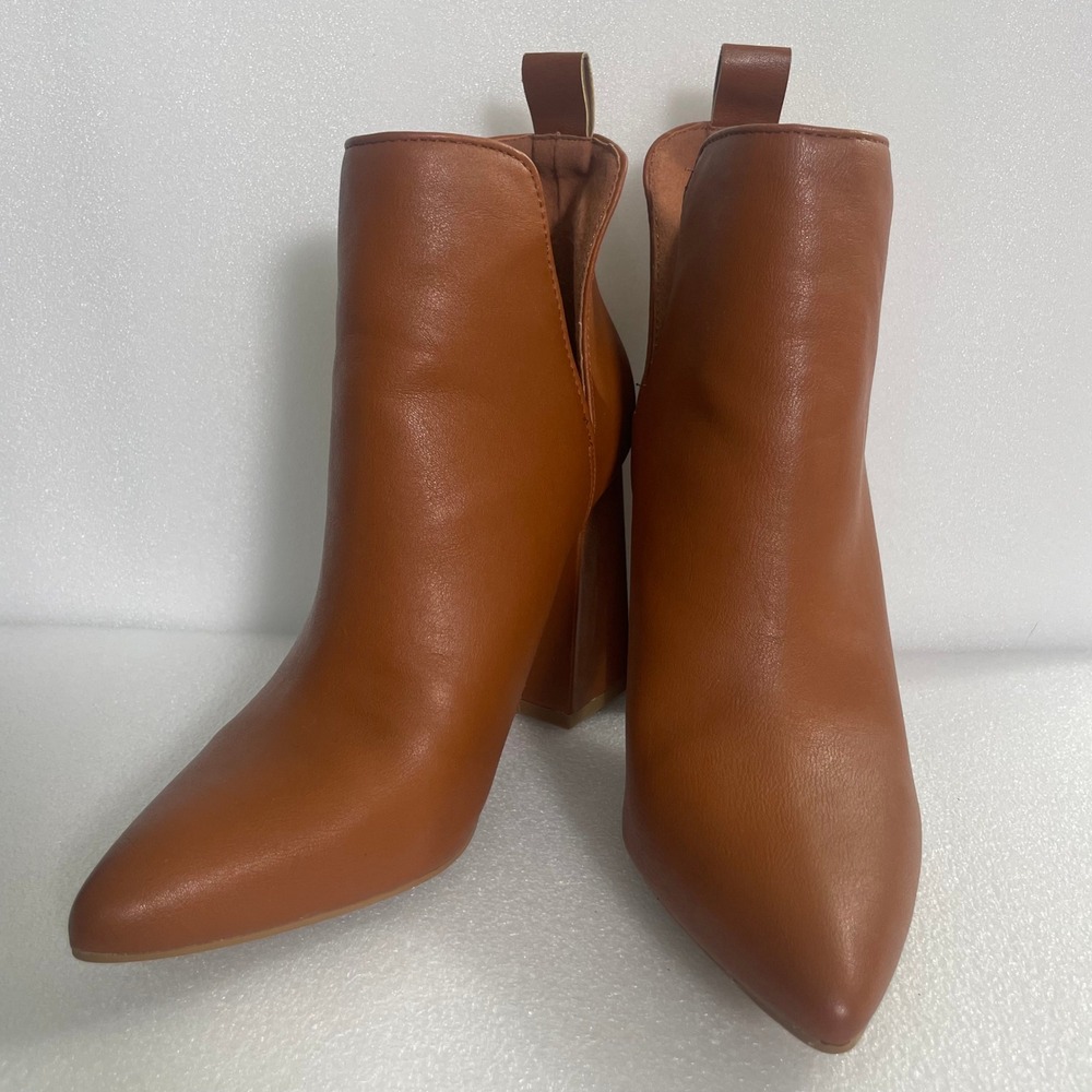 Bamboo Setting-01 Womens Cognac Brown Pointed Toe Block Heel Ankle Boots 5.5 - Picture 8 of 10